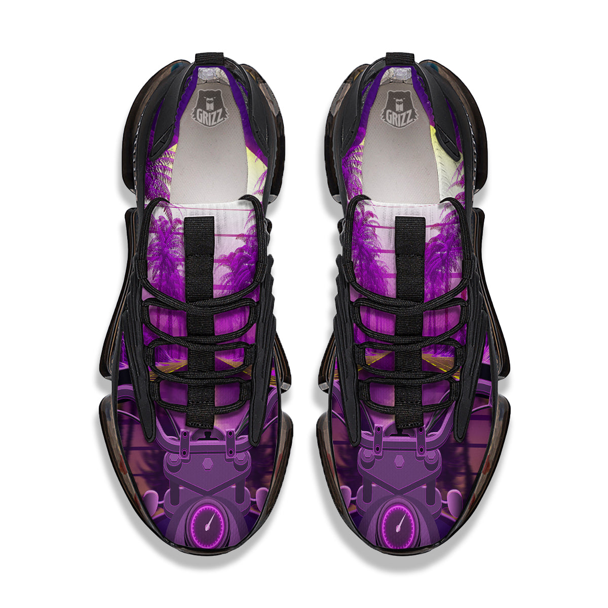 Riding Motorcycle Retro Purple Print Black Gym Shoes-grizzshop