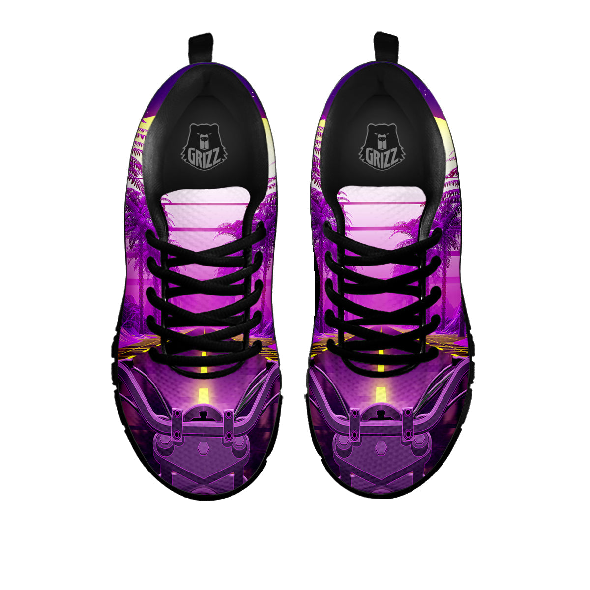 Riding Motorcycle Retro Purple Print Black Sneaker-grizzshop