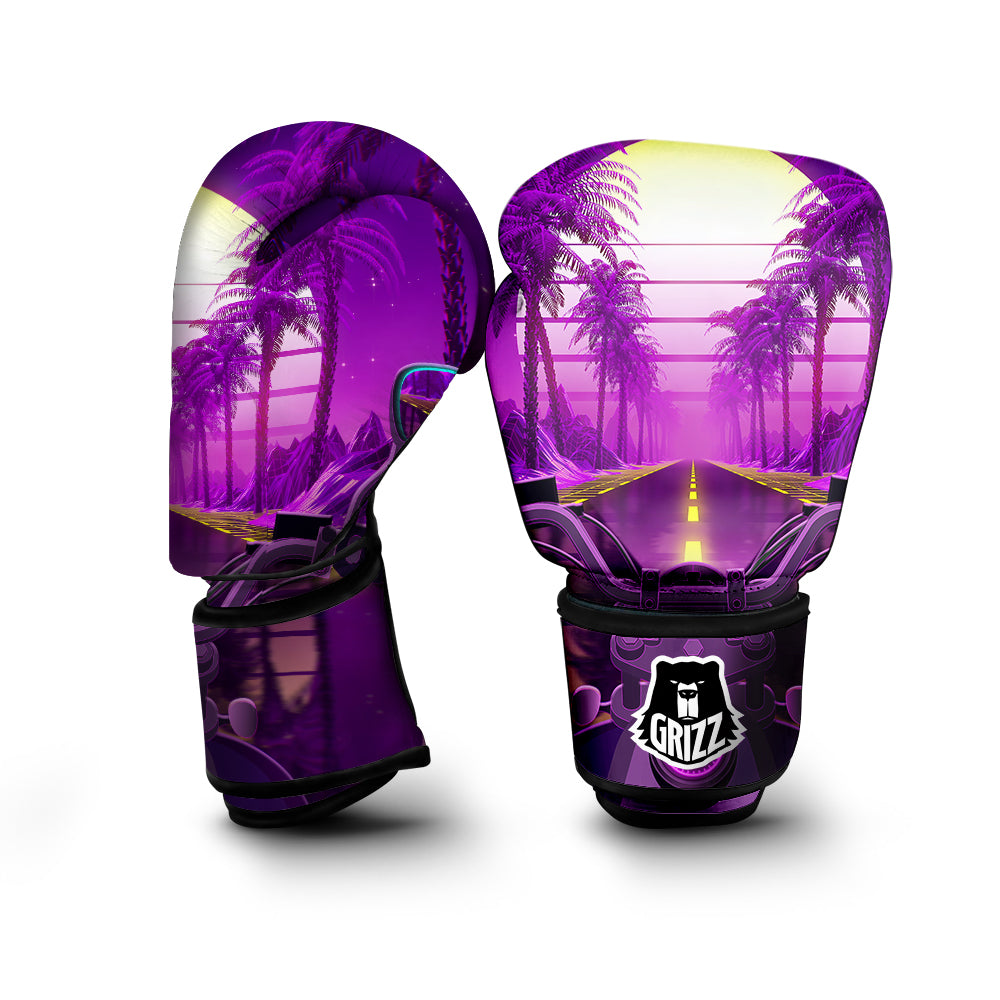 Riding Motorcycle Retro Purple Print Boxing Gloves-grizzshop