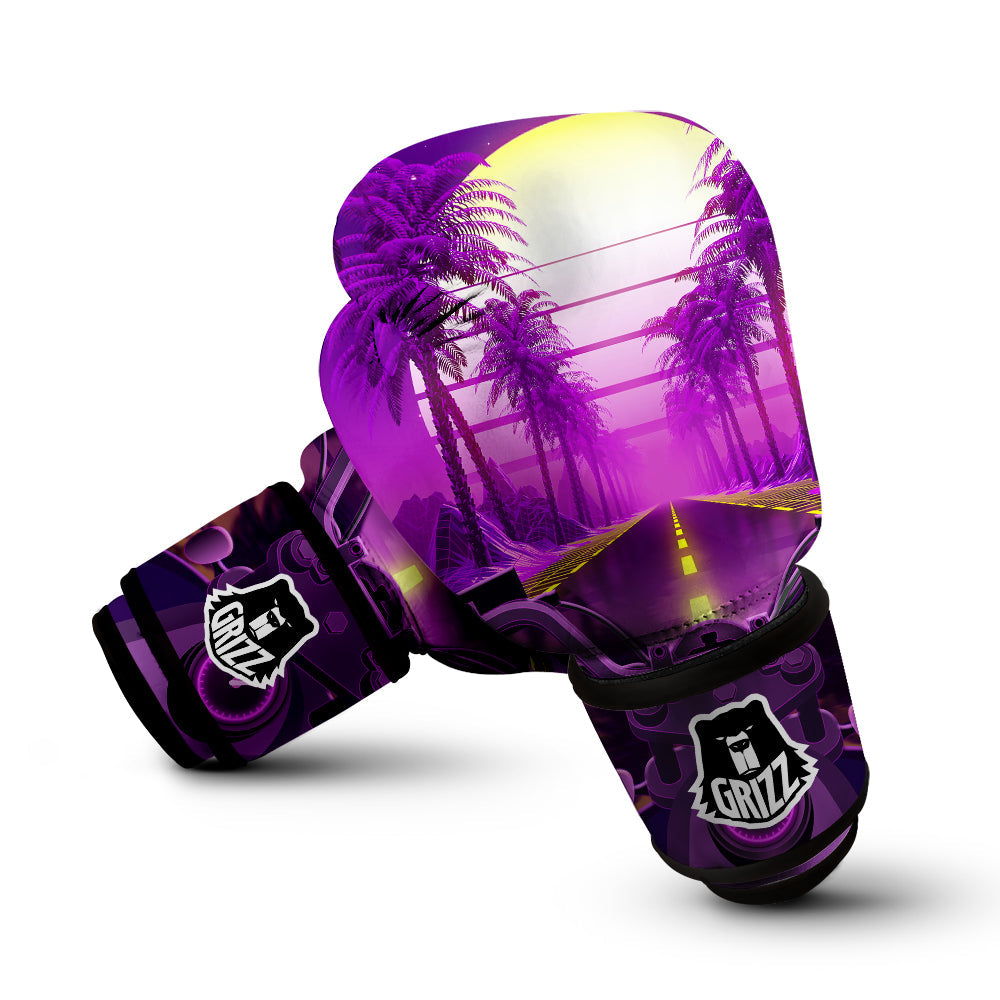 Riding Motorcycle Retro Purple Print Boxing Gloves-grizzshop