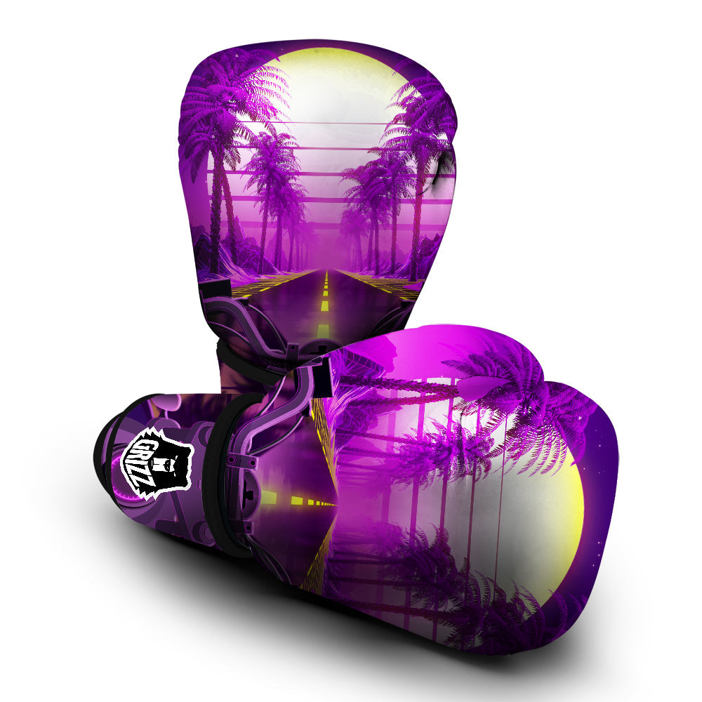Riding Motorcycle Retro Purple Print Boxing Gloves-grizzshop
