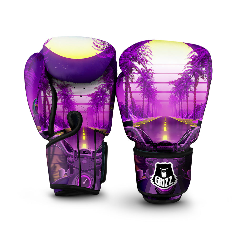 Riding Motorcycle Retro Purple Print Boxing Gloves-grizzshop