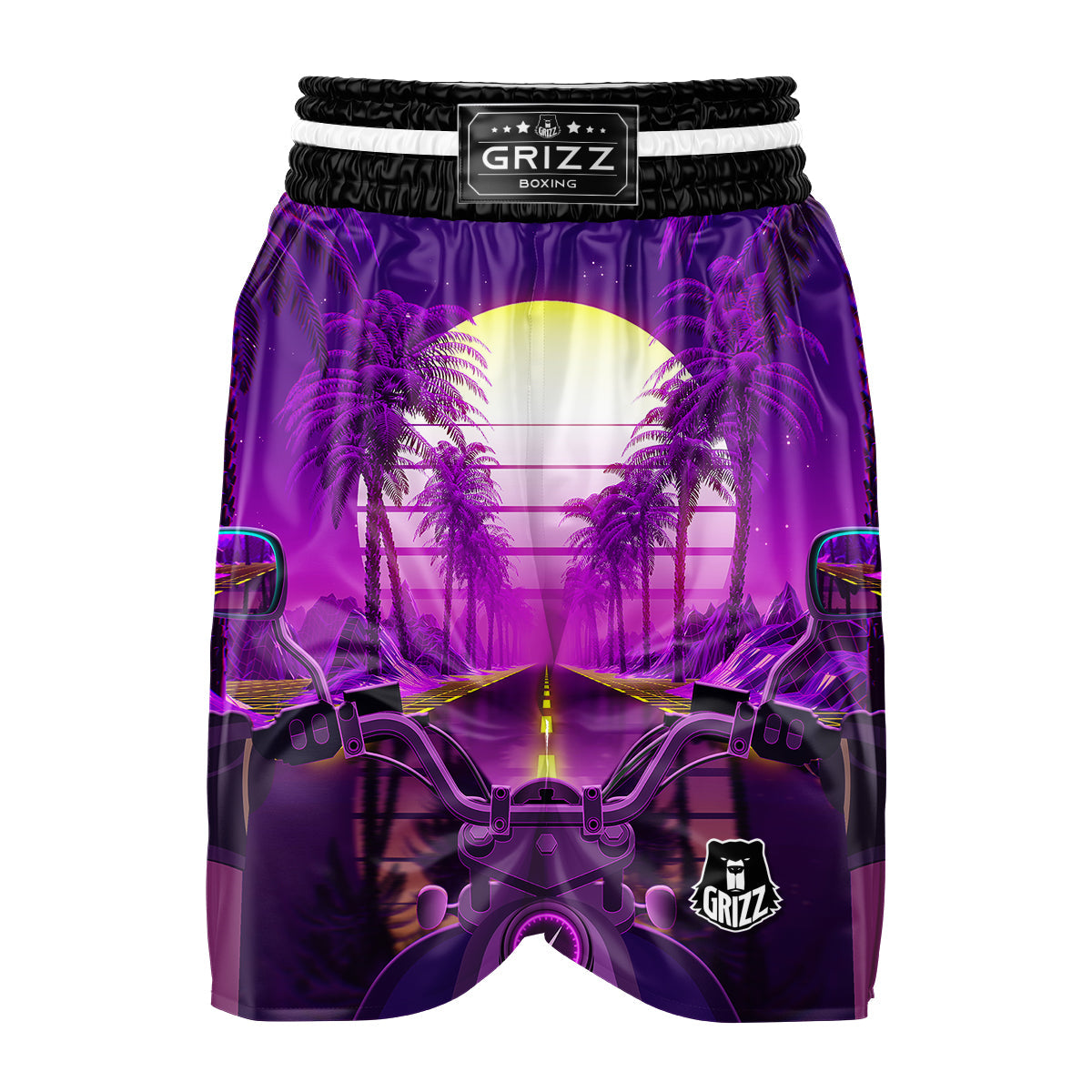 Riding Motorcycle Retro Purple Print Boxing Shorts-grizzshop