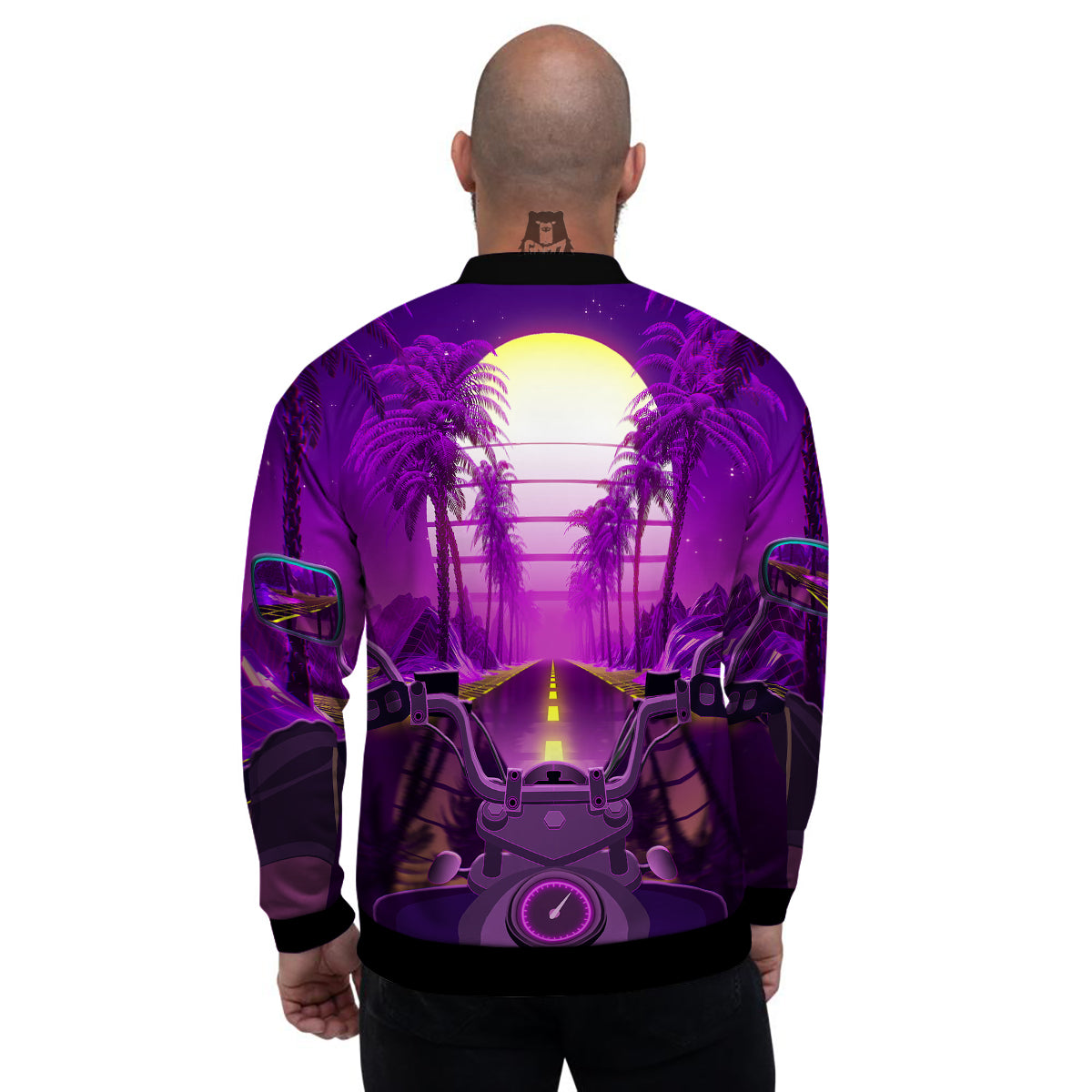 Riding Motorcycle Retro Purple Print Men's Bomber Jacket-grizzshop