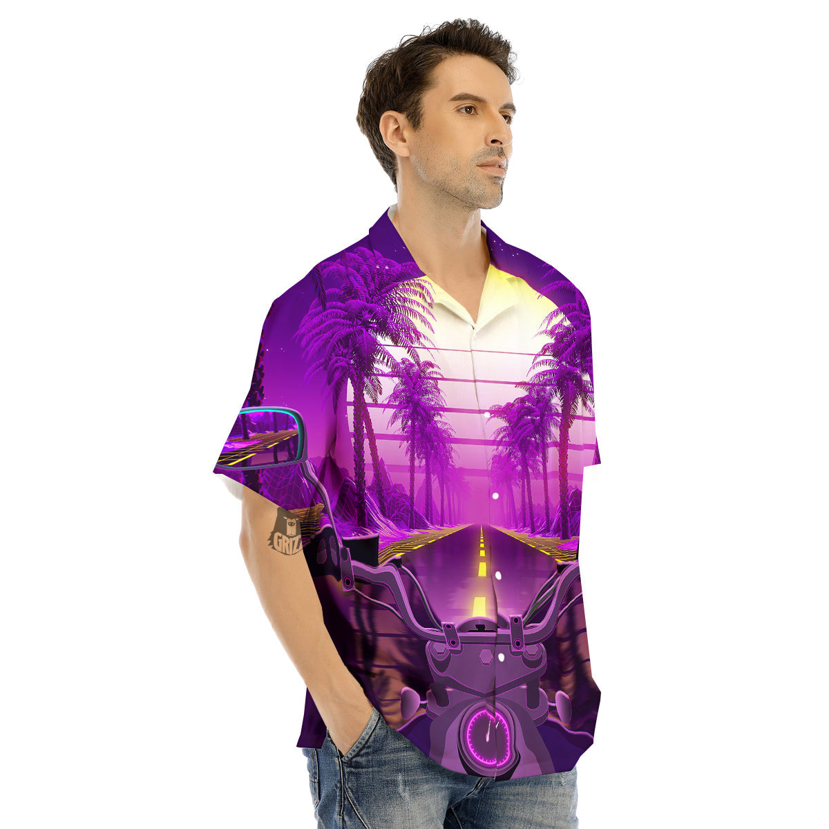 Riding Motorcycle Retro Purple Print Men's Hawaiian Shirt-grizzshop