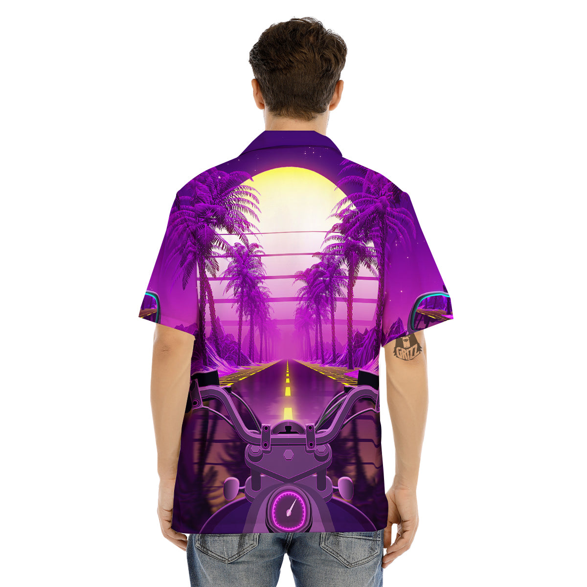 Riding Motorcycle Retro Purple Print Men's Hawaiian Shirt-grizzshop