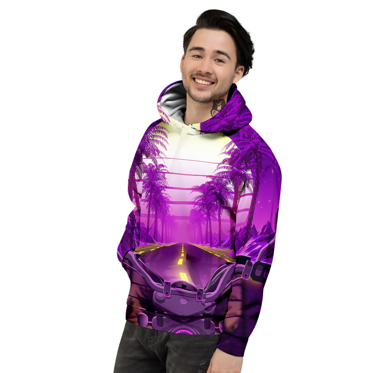 Riding Motorcycle Retro Purple Print Men's Hoodie-grizzshop