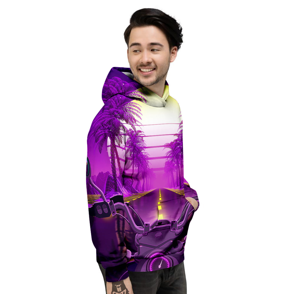 Riding Motorcycle Retro Purple Print Men's Hoodie-grizzshop