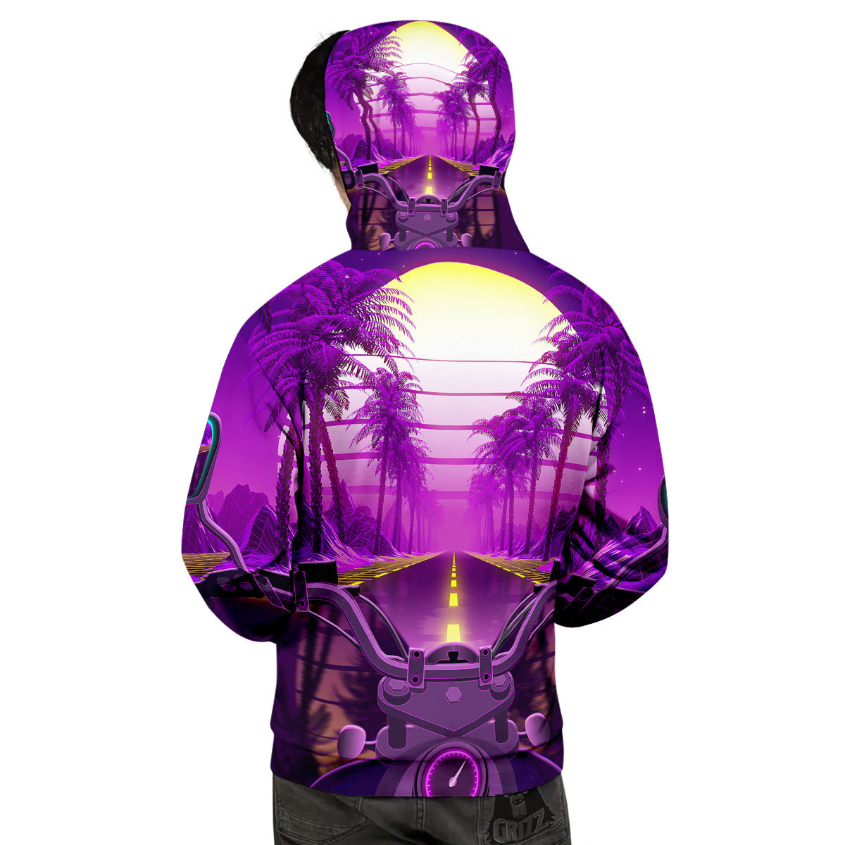 Riding Motorcycle Retro Purple Print Men's Hoodie-grizzshop