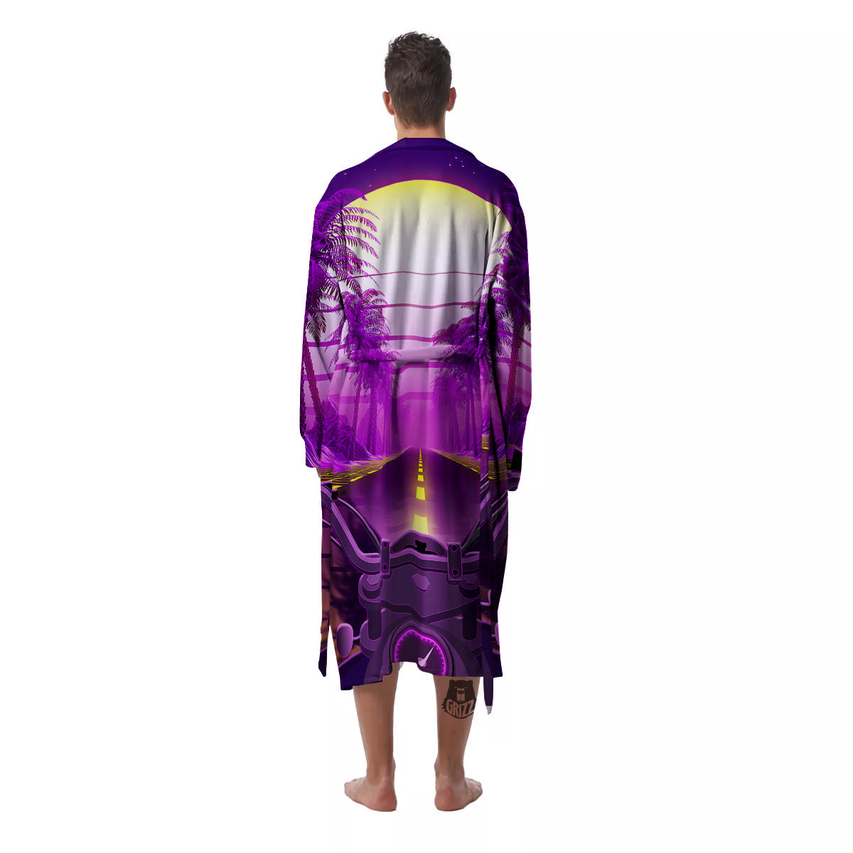 Riding Motorcycle Retro Purple Print Men's Robe-grizzshop