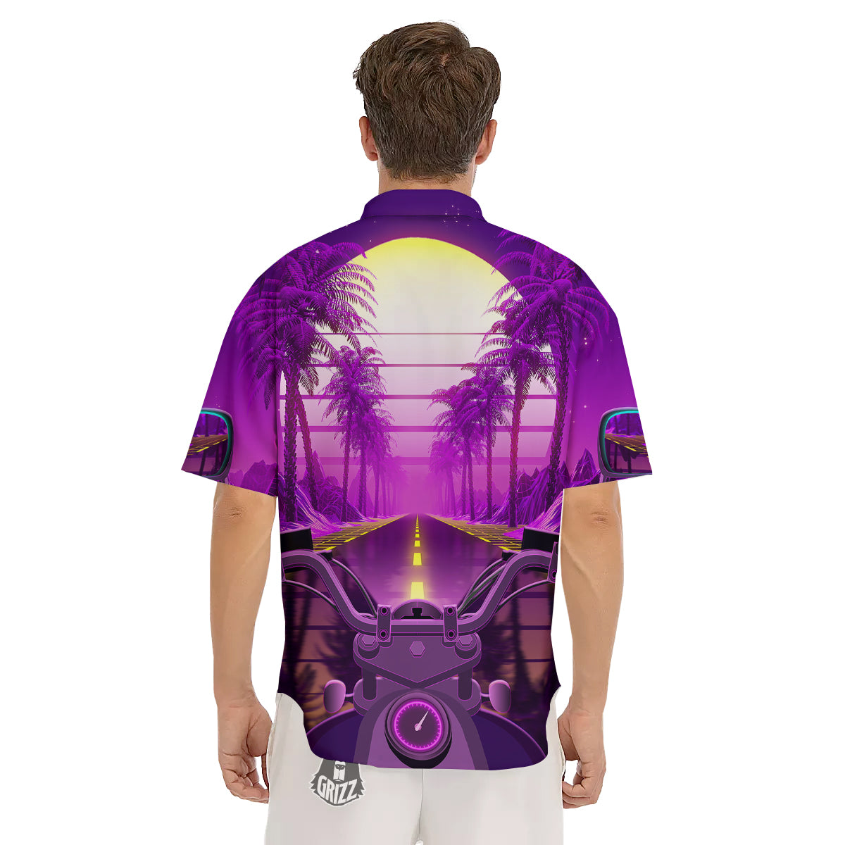 Riding Motorcycle Retro Purple Print Men's Short Sleeve Shirts-grizzshop