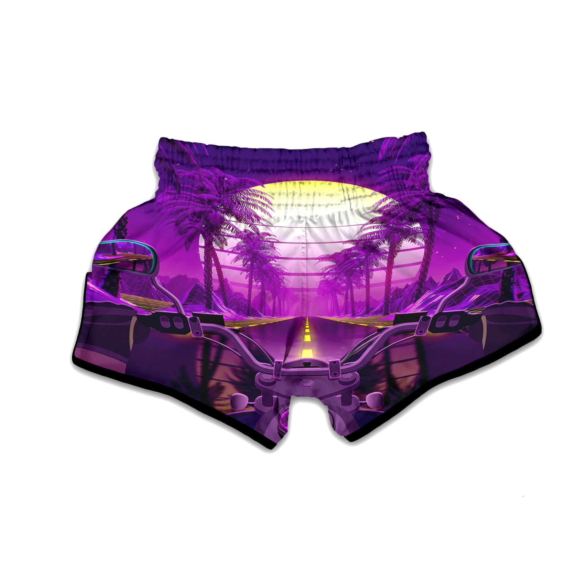 Riding Motorcycle Retro Purple Print Muay Thai Boxing Shorts-grizzshop