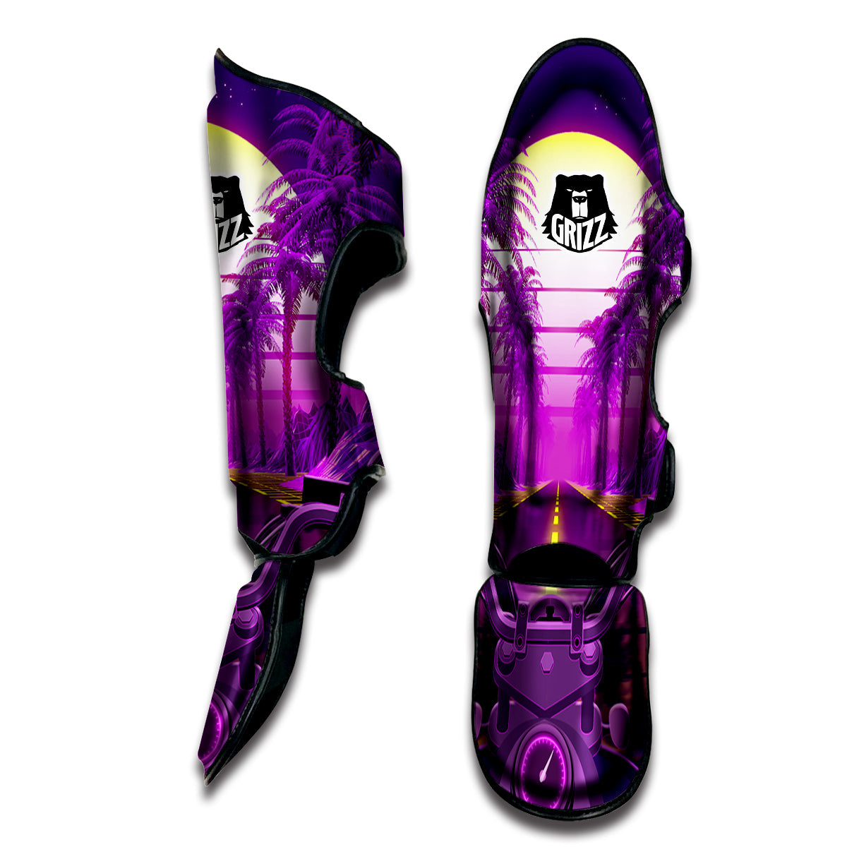 Riding Motorcycle Retro Purple Print Muay Thai Shin Guards-grizzshop