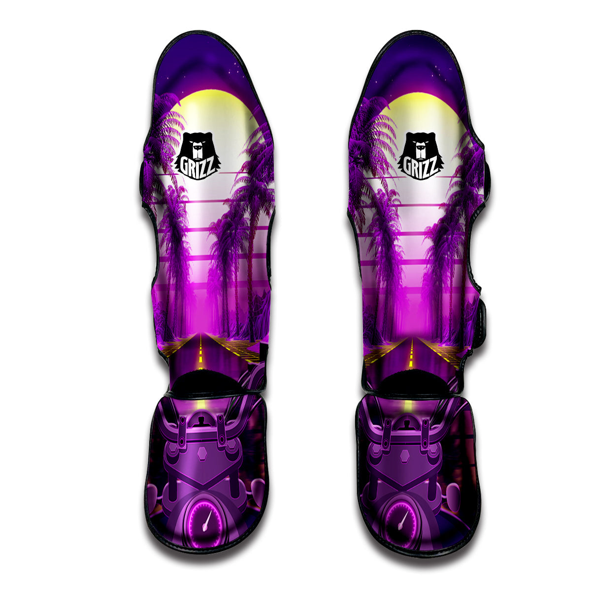 Riding Motorcycle Retro Purple Print Muay Thai Shin Guards-grizzshop