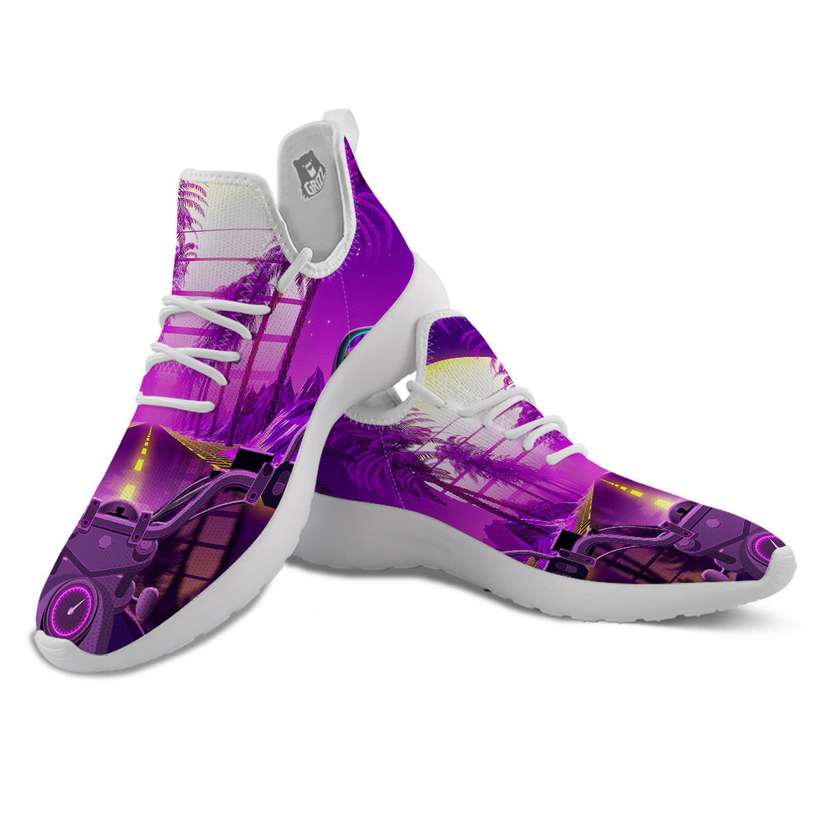 Riding Motorcycle Retro Purple Print White Athletic Shoes-grizzshop