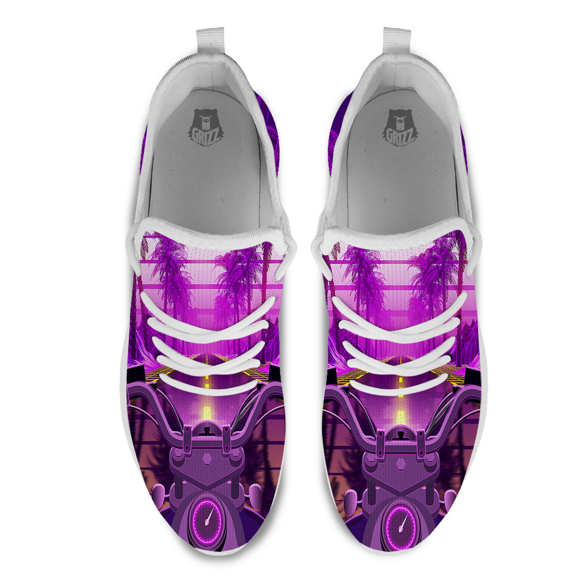 Riding Motorcycle Retro Purple Print White Athletic Shoes-grizzshop