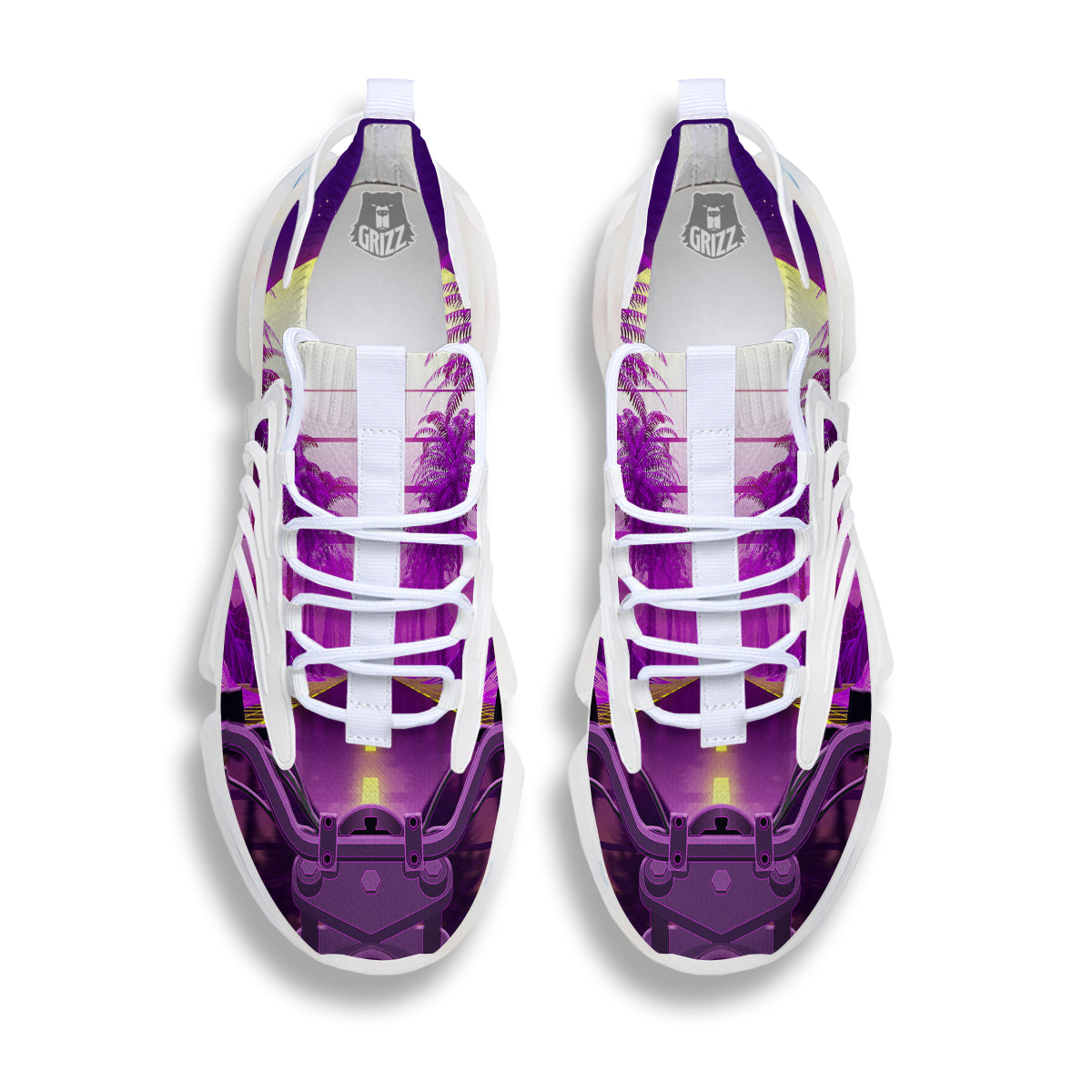 Riding Motorcycle Retro Purple Print White Gym Shoes-grizzshop