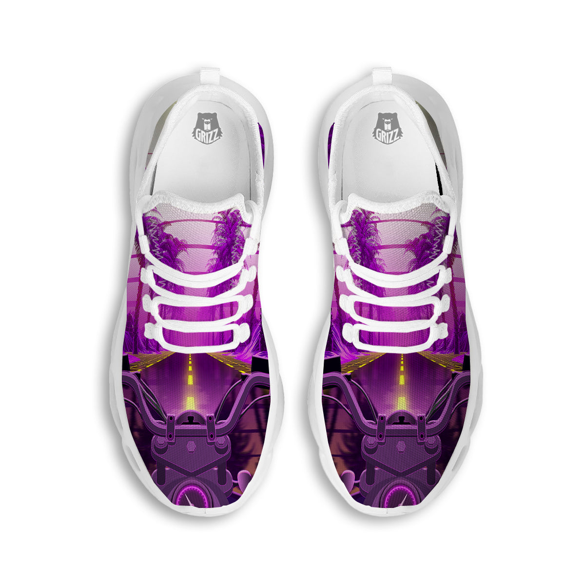 Riding Motorcycle Retro Purple Print White Running Shoes-grizzshop