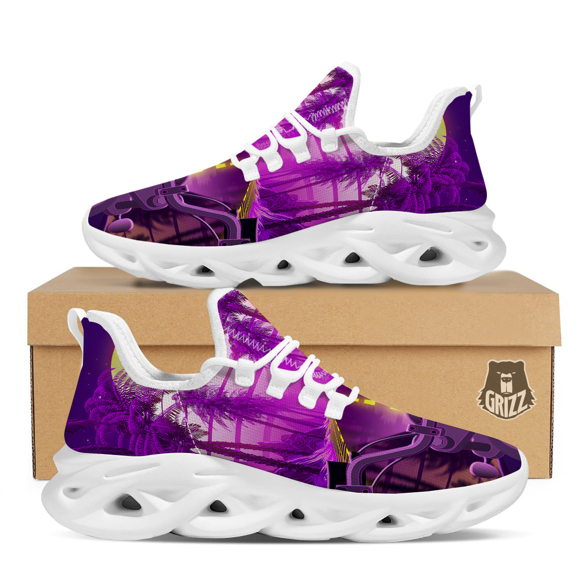 Riding Motorcycle Retro Purple Print White Running Shoes-grizzshop