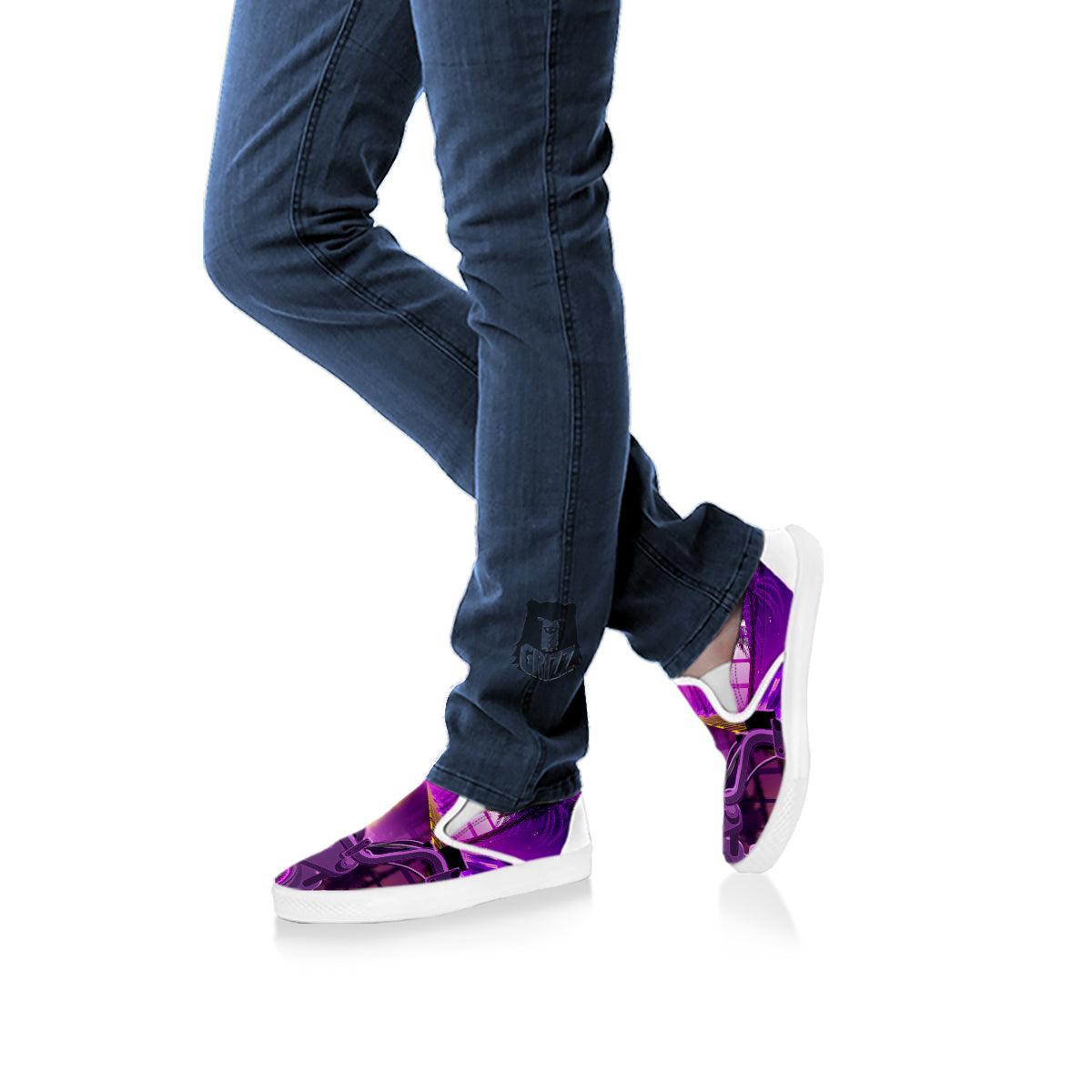 Riding Motorcycle Retro Purple Print White Slip On Shoes-grizzshop