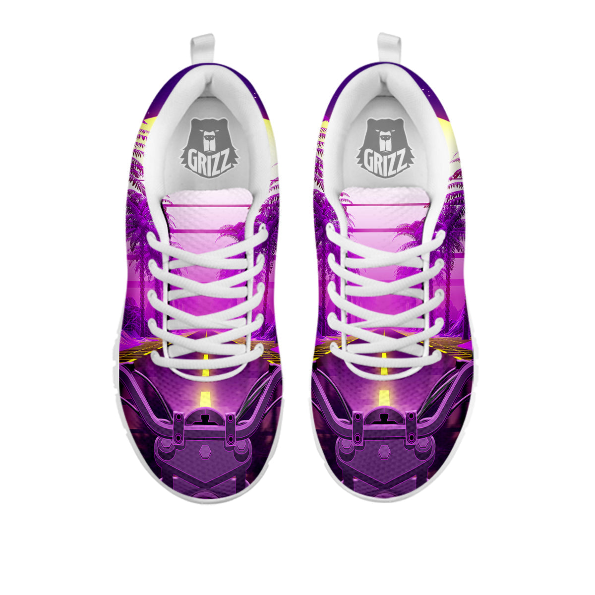 Riding Motorcycle Retro Purple Print White Sneaker-grizzshop