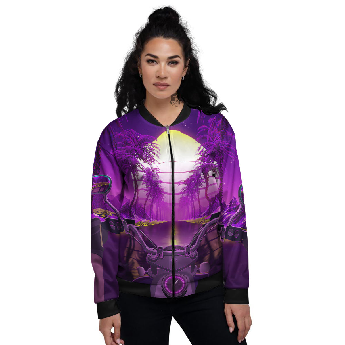 Riding Motorcycle Retro Purple Print Women's Bomber Jacket-grizzshop