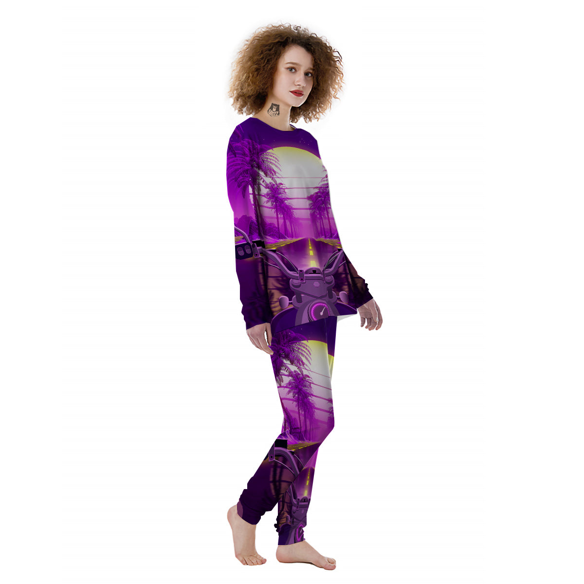 Riding Motorcycle Retro Purple Print Women's Pajamas-grizzshop