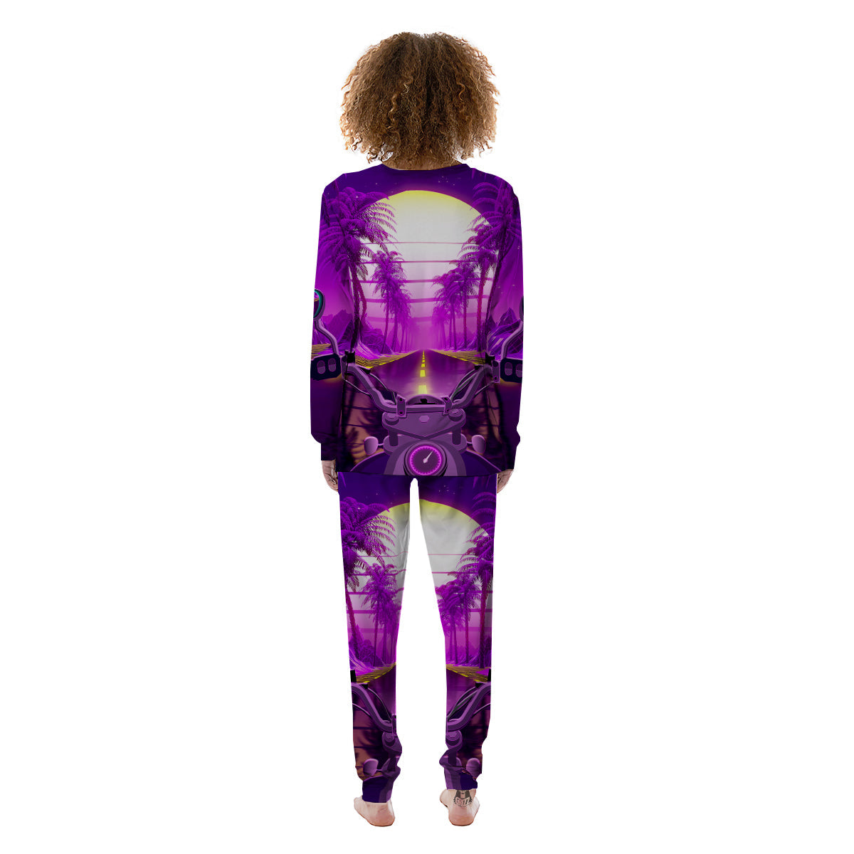 Riding Motorcycle Retro Purple Print Women's Pajamas-grizzshop