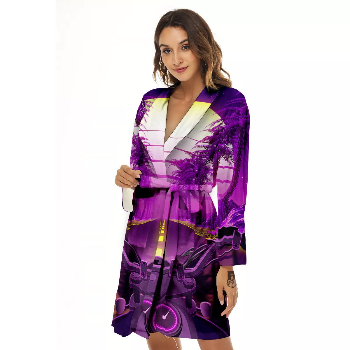 Riding Motorcycle Retro Purple Print Women's Robe-grizzshop