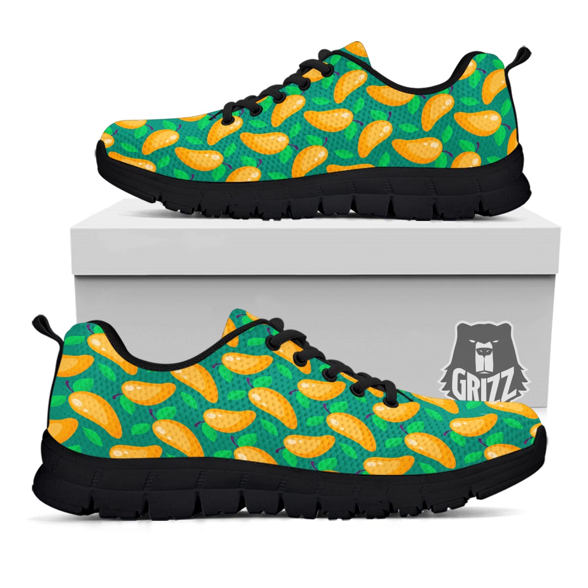 Ripe Mango Fruit Print Pattern Black Sneaker-grizzshop