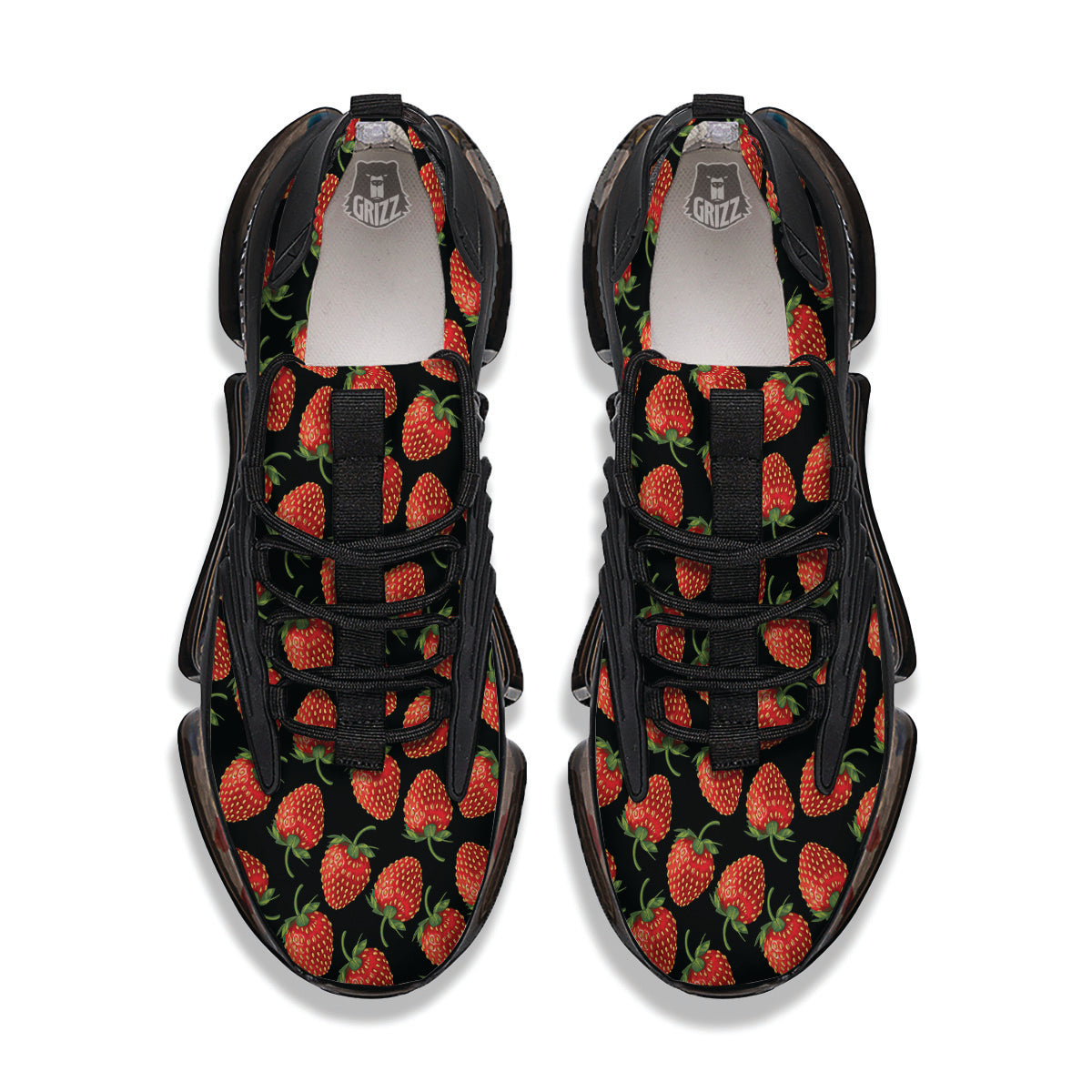 Ripe Strawberries Print Pattern Black Gym Shoes-grizzshop