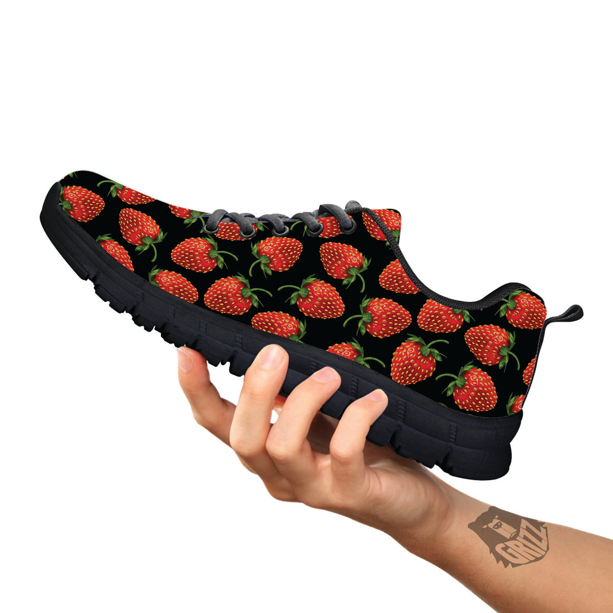 Ripe Strawberries Print Pattern Black Sneaker-grizzshop