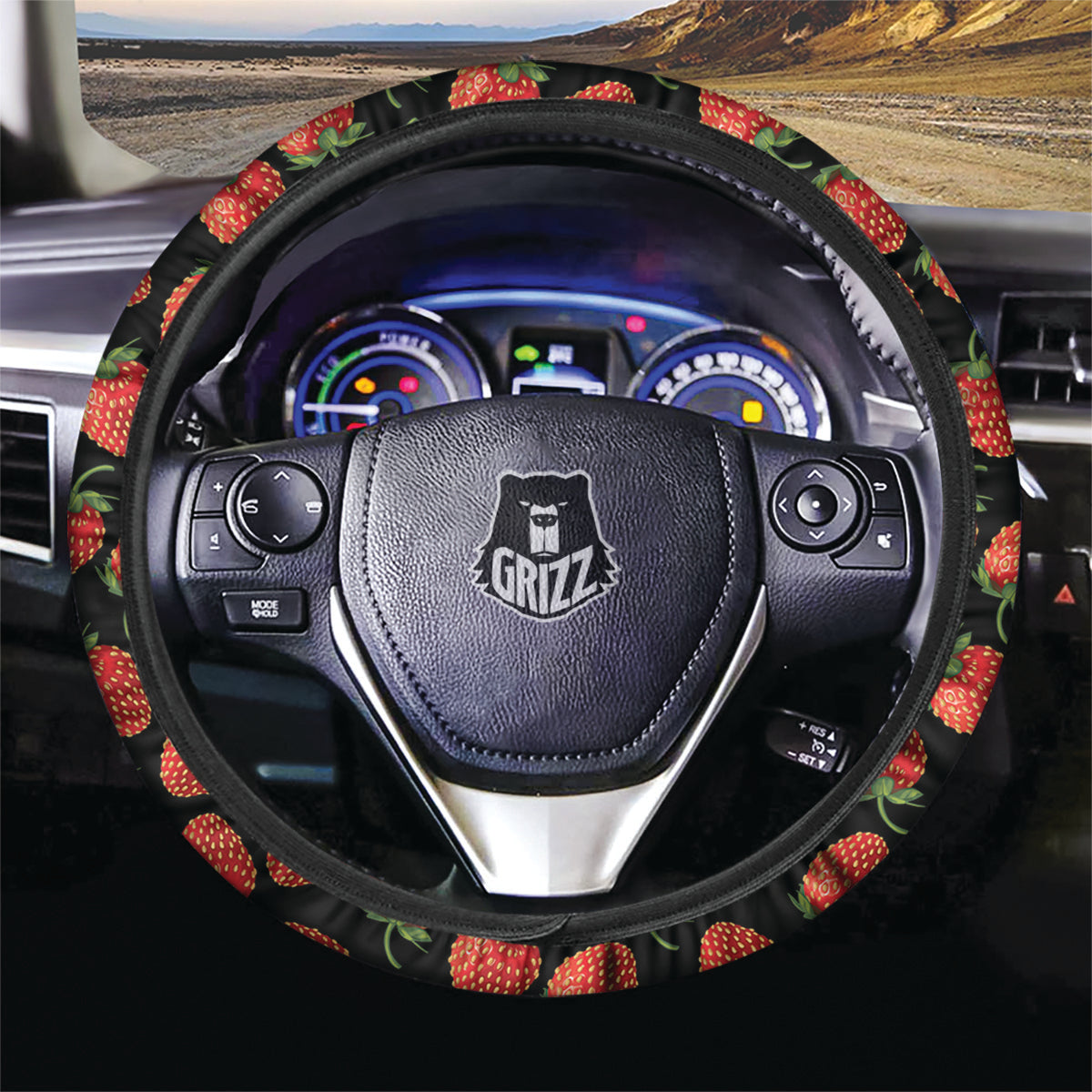 Ripe Strawberries Print Pattern Car Steering Wheel Cover-grizzshop