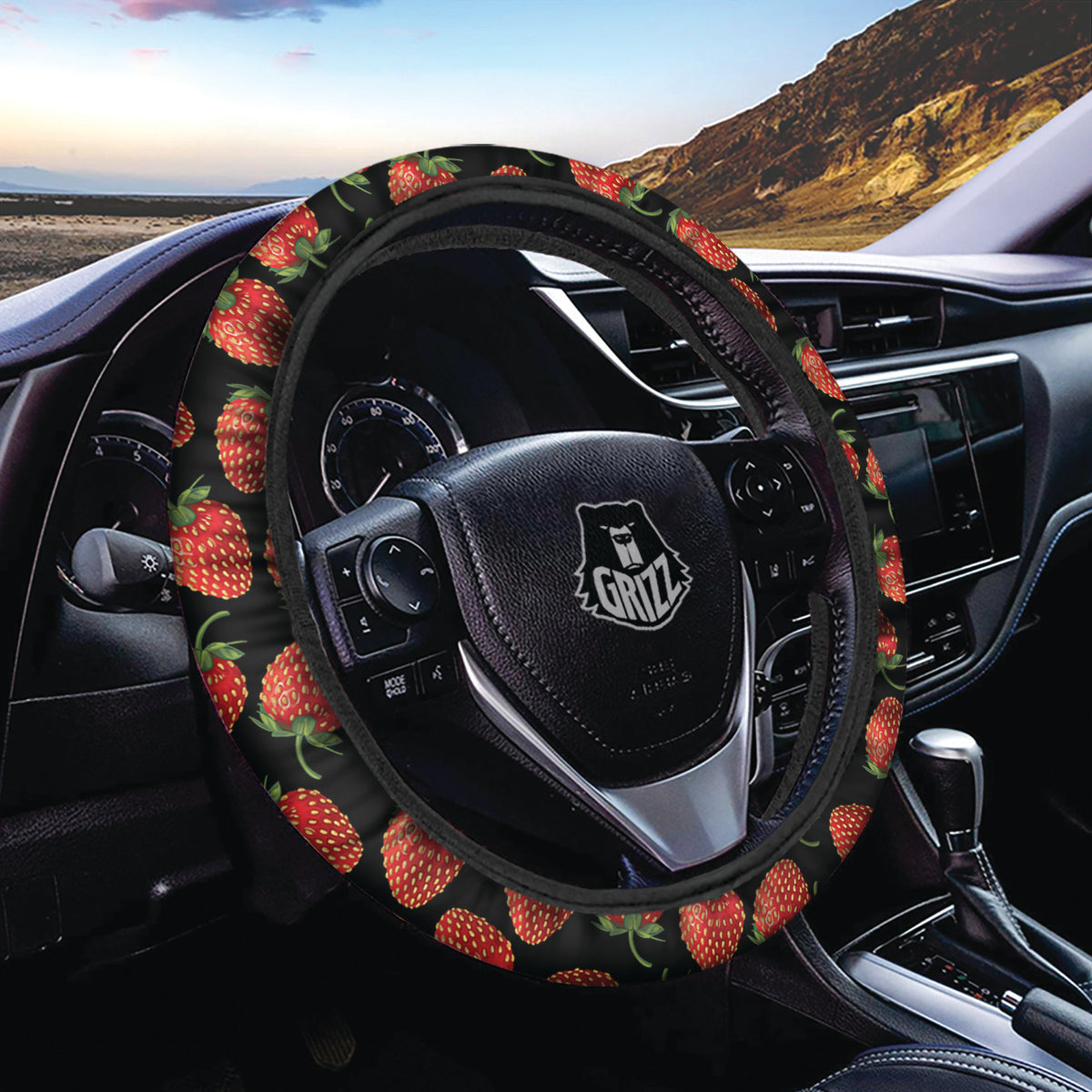 Ripe Strawberries Print Pattern Car Steering Wheel Cover-grizzshop