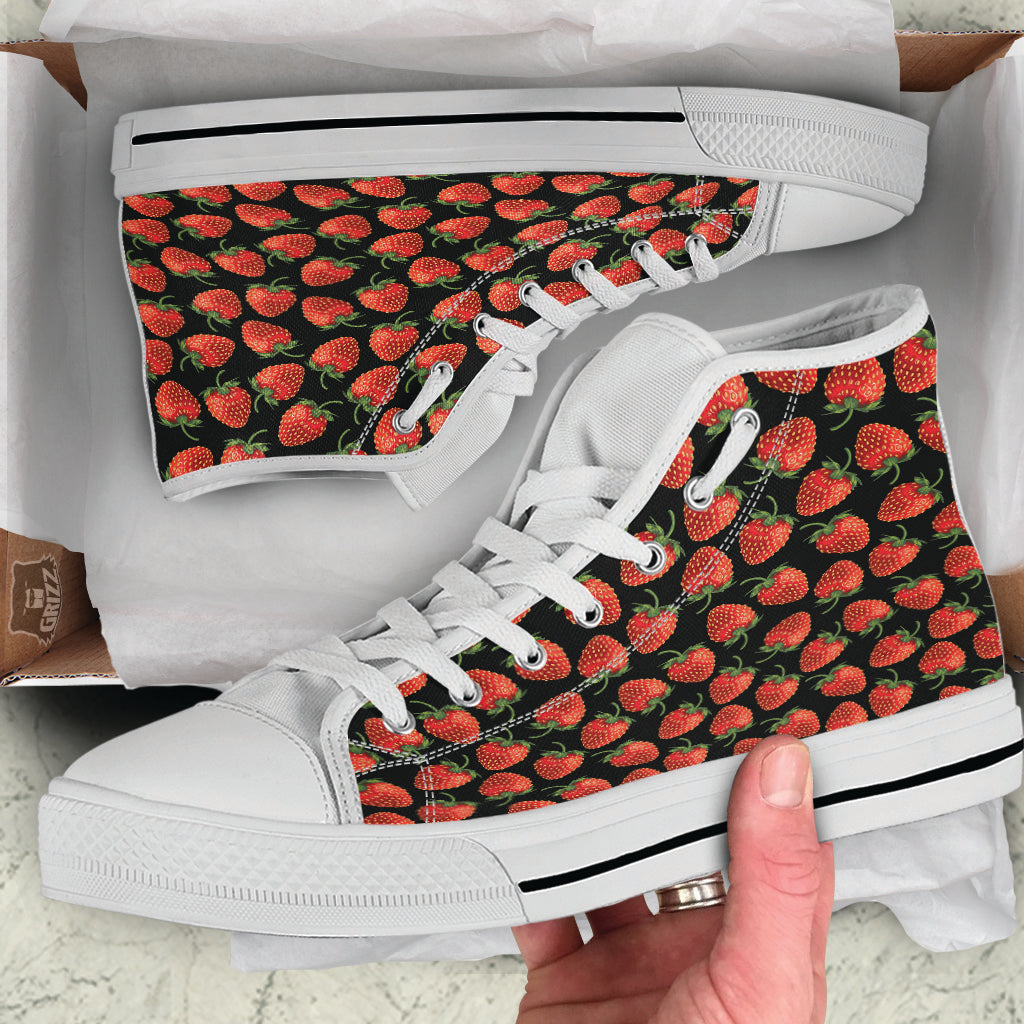 Ripe Strawberries Print Pattern White High Top Shoes-grizzshop