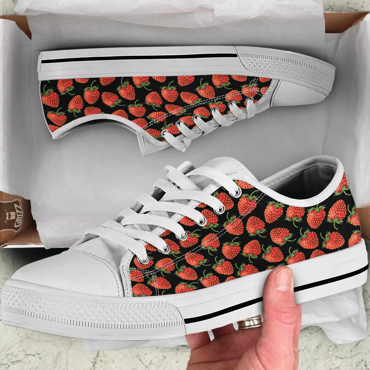 Ripe Strawberries Print Pattern White Low Top Shoes-grizzshop