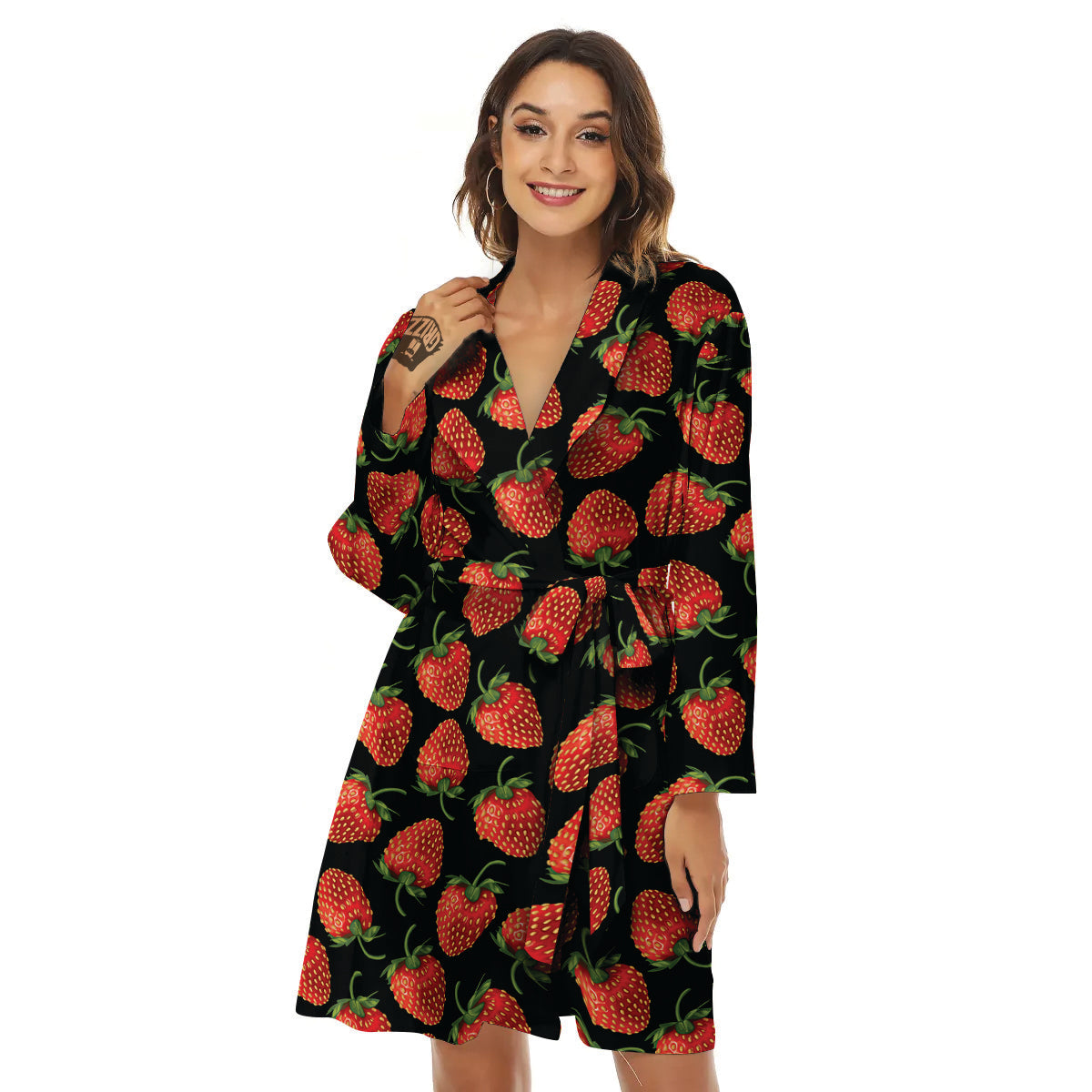 Ripe Strawberries Print Pattern Women's Robe-grizzshop