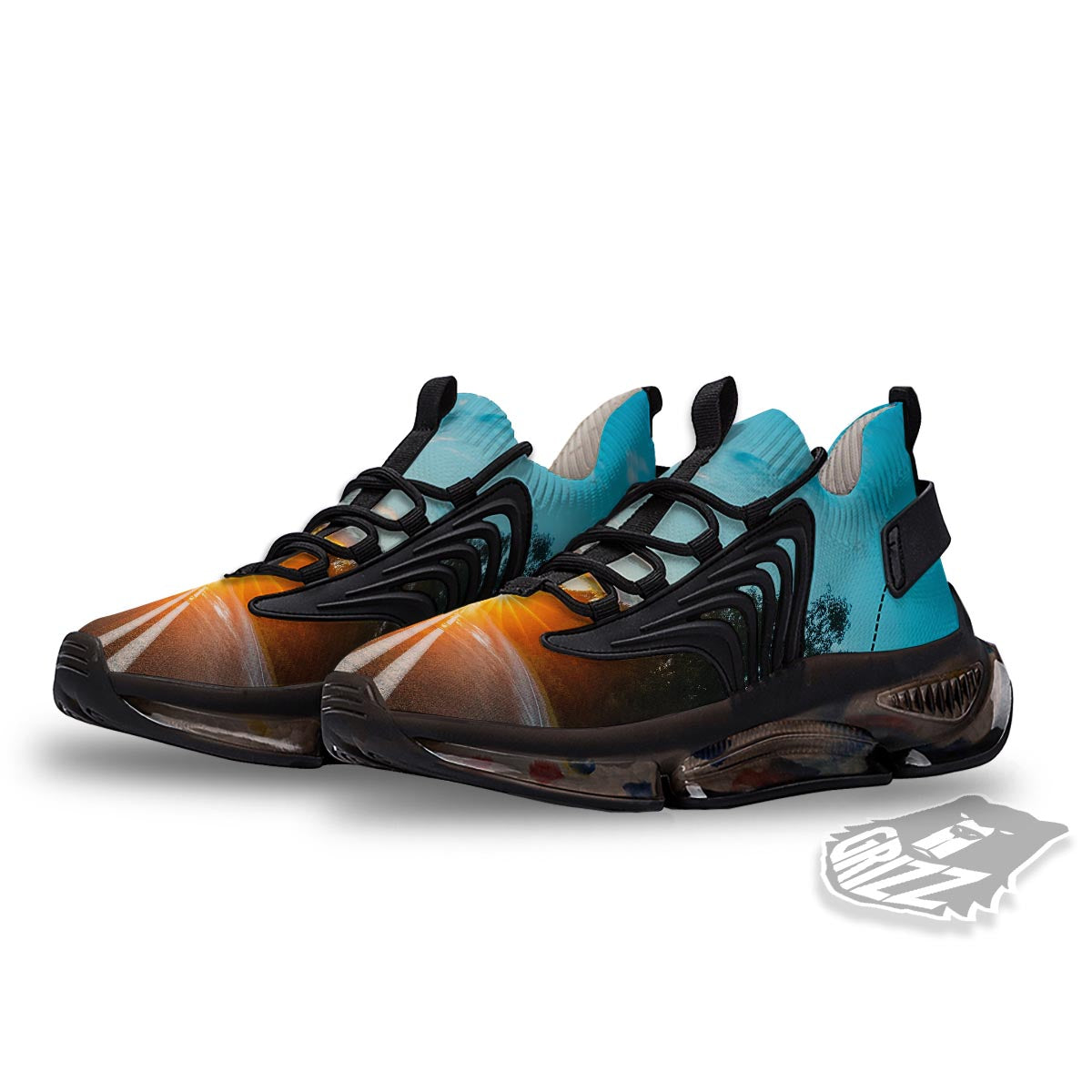 Road Sunrise Print Black Gym Shoes-grizzshop