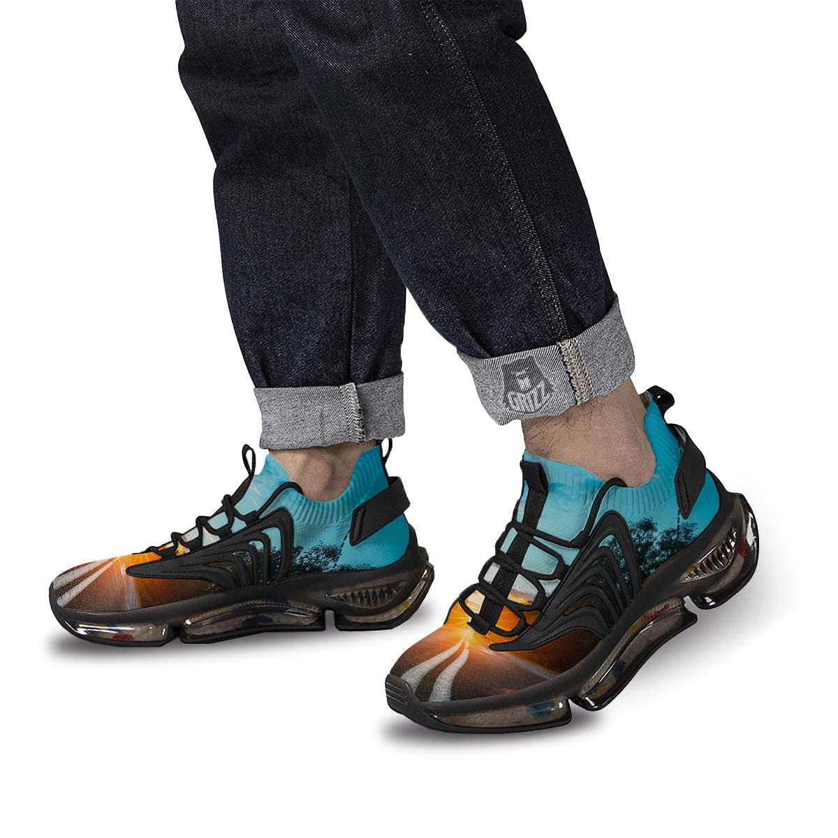 Road Sunrise Print Black Gym Shoes-grizzshop