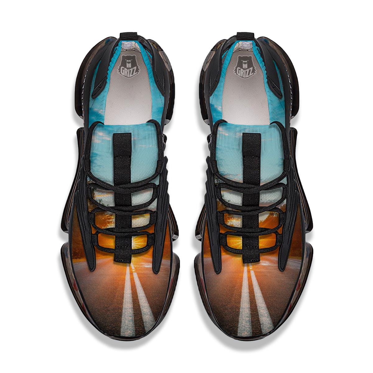 Road Sunrise Print Black Gym Shoes-grizzshop