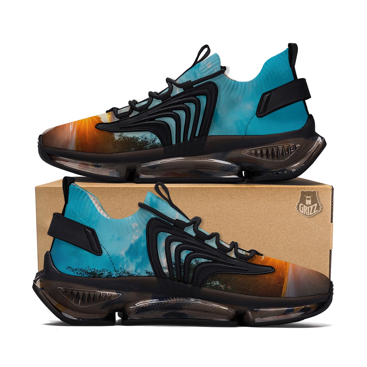 Road Sunrise Print Black Gym Shoes-grizzshop