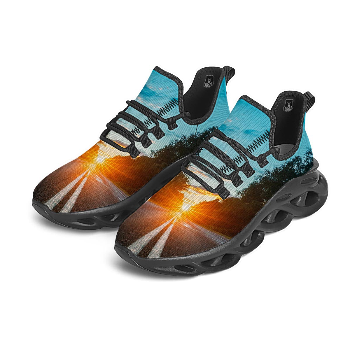 Road Sunrise Print Black Running Shoes-grizzshop