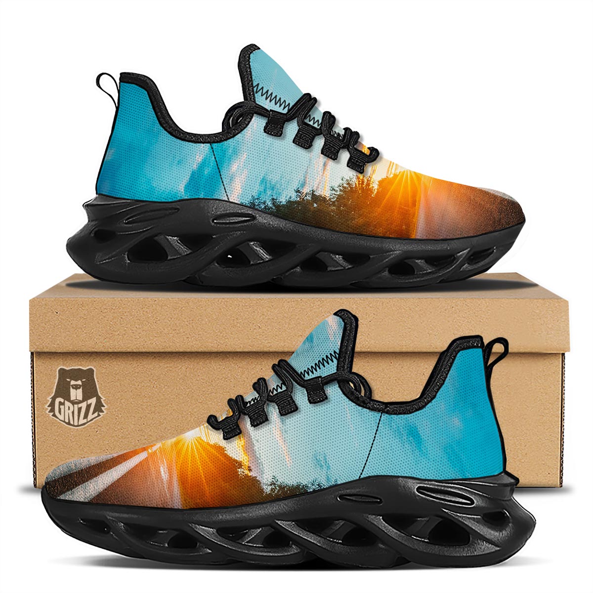 Road Sunrise Print Black Running Shoes-grizzshop