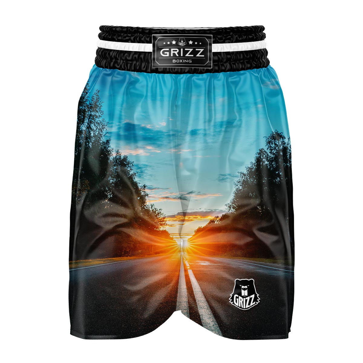 Road Sunrise Print Boxing Shorts-grizzshop