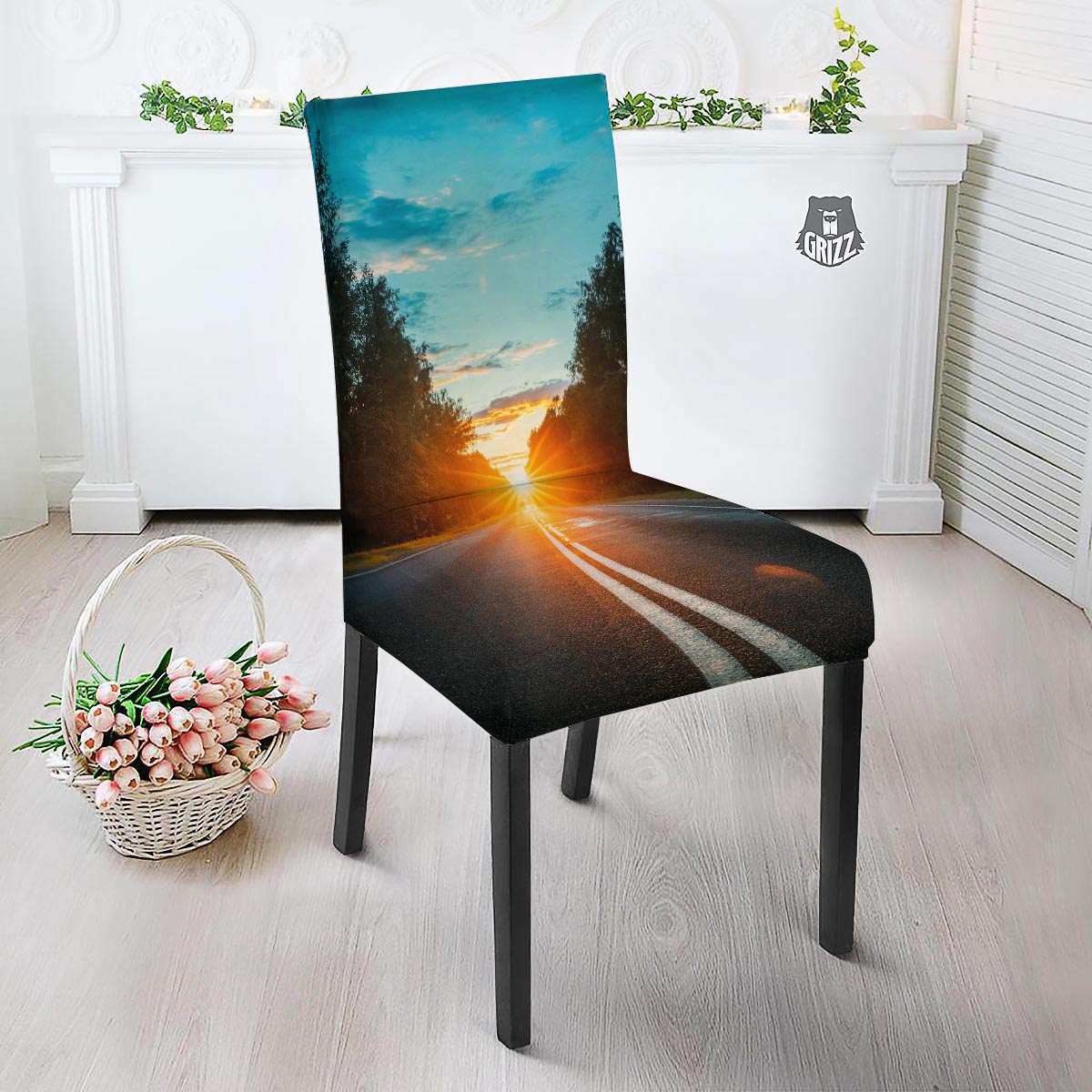 Road Sunrise Print Dining Chair Slipcover-grizzshop
