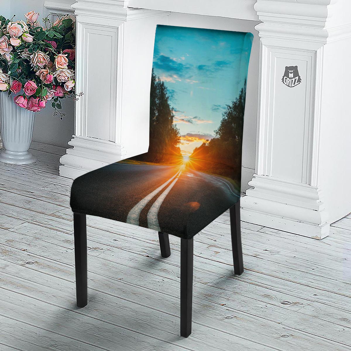 Road Sunrise Print Dining Chair Slipcover-grizzshop