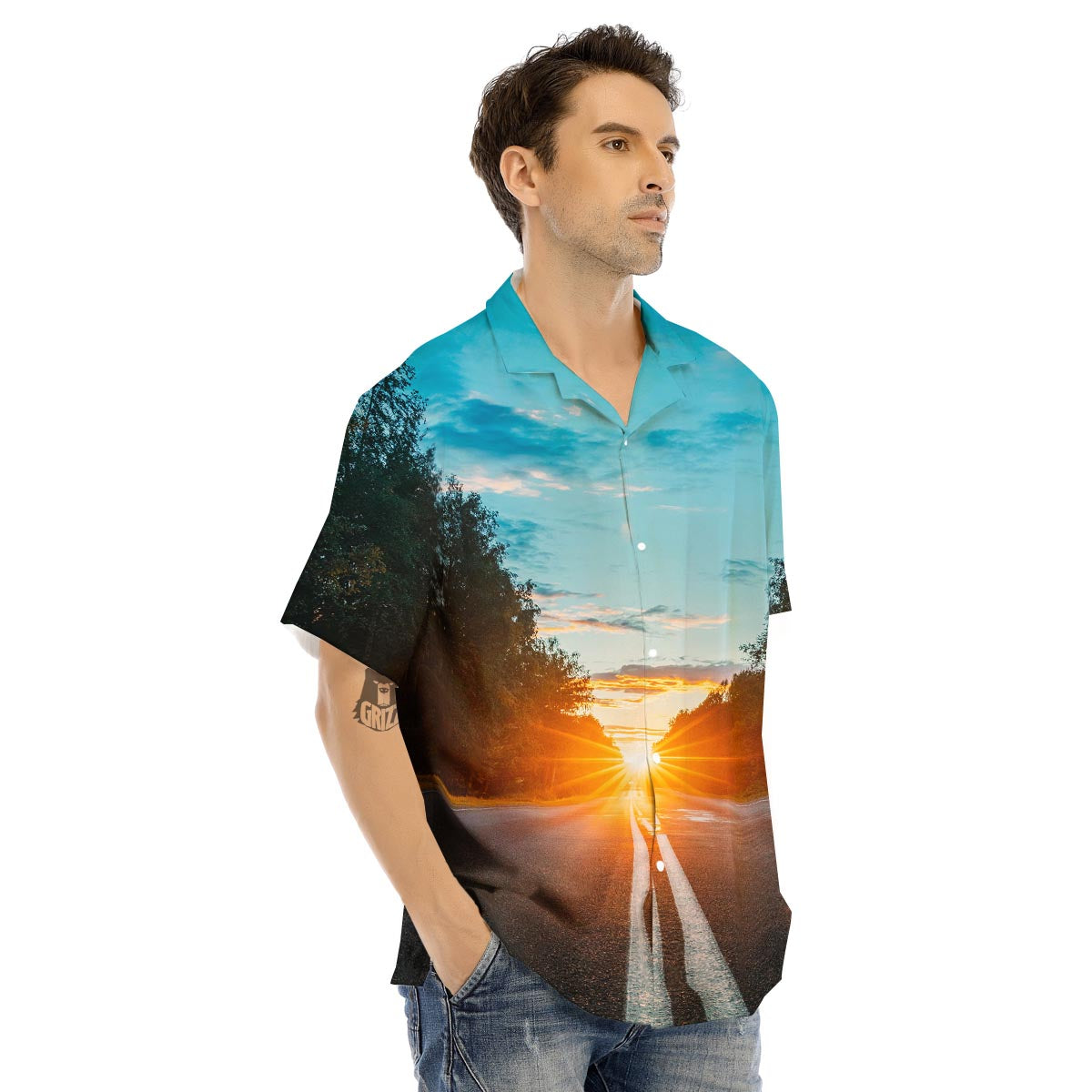 Road Sunrise Print Men's Hawaiian Shirt-grizzshop