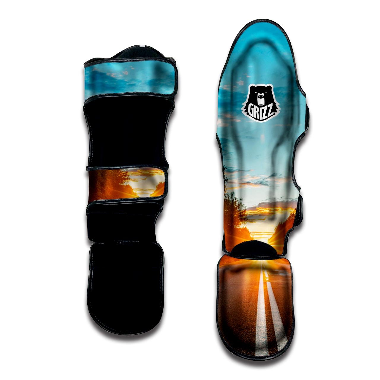 Road Sunrise Print Muay Thai Shin Guards-grizzshop