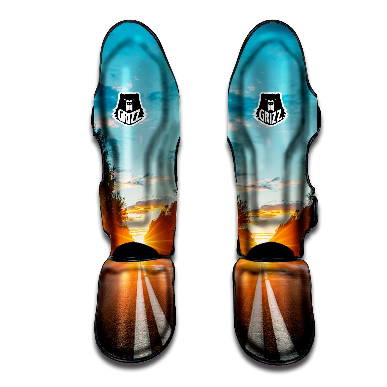 Road Sunrise Print Muay Thai Shin Guards-grizzshop