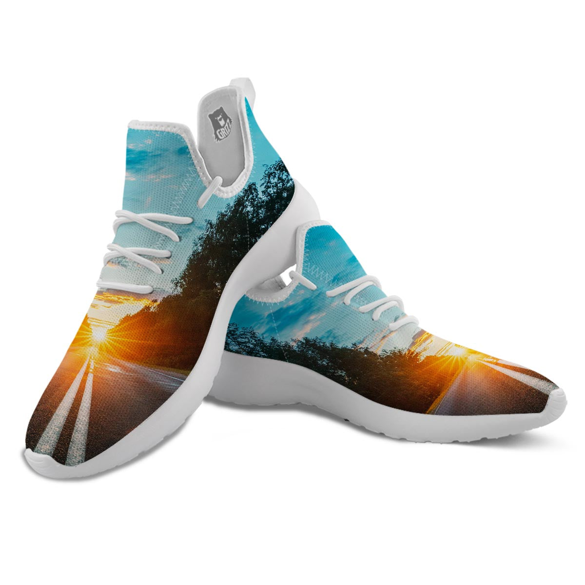 Road Sunrise Print White Athletic Shoes-grizzshop